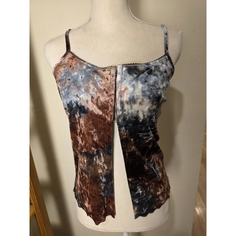 Y2K Crushed Velvet Cami Size S Burgundy Grey Fairy Grunge WhimsiGoth Strappy